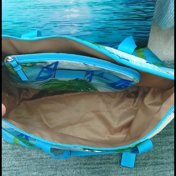 Coach Blue Nylon Purse Tote Beach Sailboat & Pouch - Picture 3 of 9